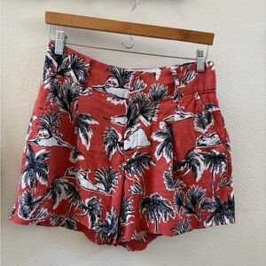 Tahari Red Tropical Palm Print Bermuda Shorts
